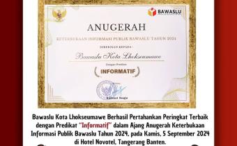 Bawaslu Kota Lhokseumawe kembali menorehkan prestasi di tingkat nasional 